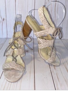 BCBGeneration Taupe Braided Lace-up Heels Size: 6